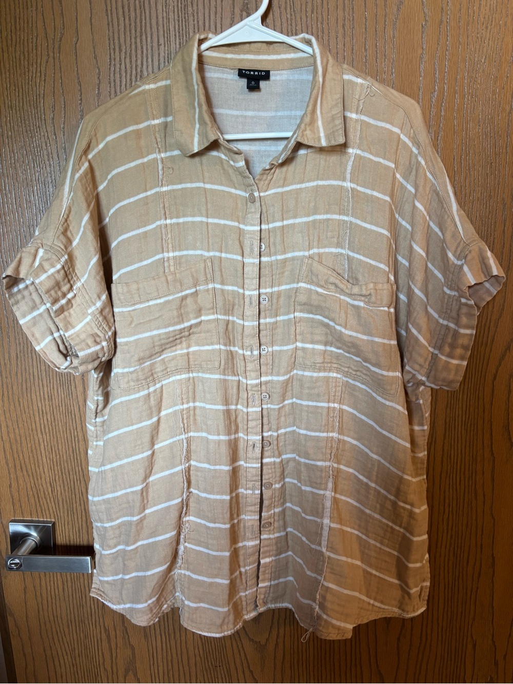 torrid Beige and White Striped Button-Down Shirt
